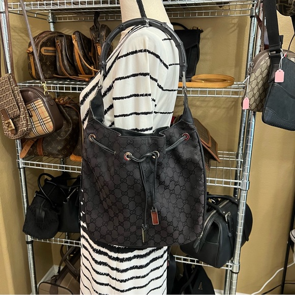 Vintage Gucci | Bamboo GG Black Monogram Shoulder Bag - Picture 3 of 16